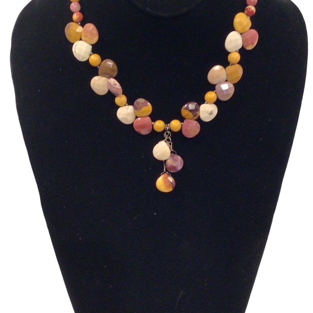 Multi Colored Glass Cabochon Beaded Dangle Neckla… - image 3